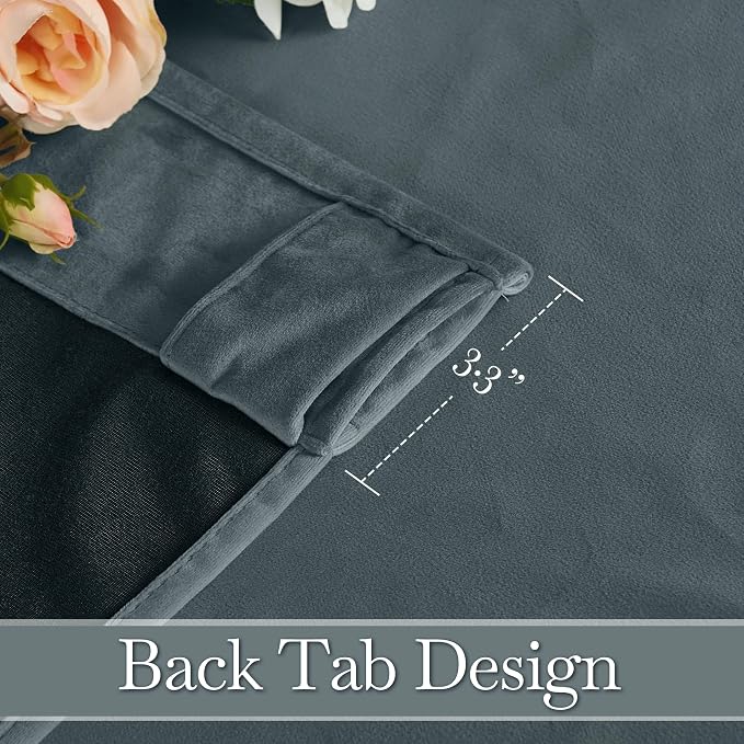 RYB HOME Dusty Blue Velvet Curtains for Bedroom Living Room, Thermal Insulated Privacy UV Heat Blocking Luxurious Soft Rod Pocket Back Tab Drapes for Nursery, 62" W x 90" L, 2 Panels