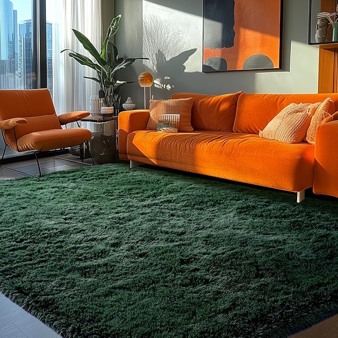 Topmaxcs Green Shag Bedroom Rug - 5x8: Fluffy Area Rug