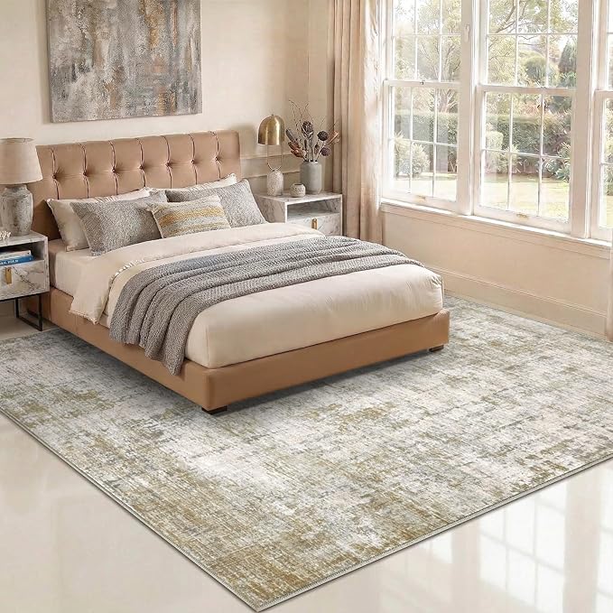 10x14 Area Rugs Washable Living Room Rug-No Slip Soft Carpets Modern Abstract Indoor Floor Stain Resistant Large Carpet for Bedroom Dining Room Farmhouse Nursery Home Office Tan