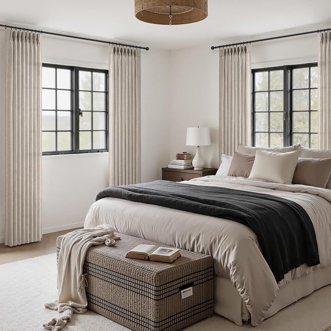 Greyish Brown Linen Pinch Pleated Rustic Curtains & Drapes 90 Inches Long