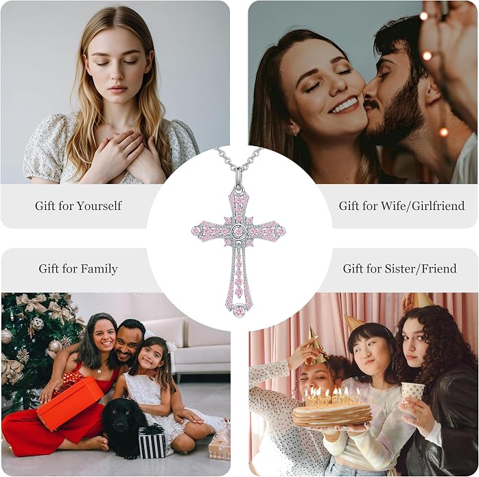E Religious Gifts for Women, Cross Necklace 925 Sterling Silver Crucifix Pendant Necklace, Christian Jewelry Gifts for Her Women Wife Girlfriend Mom