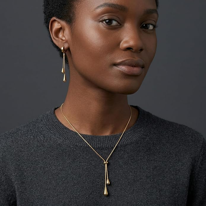 18k Gold Long Necklace for Women Dainty Snake Chain Bolo Adjustable Minimalist Round Bead Jewelry Trendy Simple Aesthetic Gifts for Her