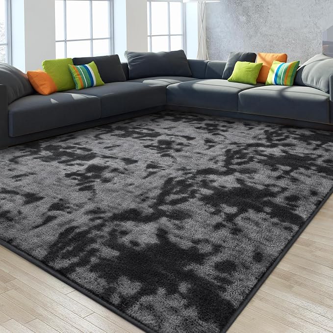 Gifeas Large Ultra Soft Modern Area Rugs for Living Room Bedroom, 4x6 Feet Tie-Dyed Dark Grey Thickened Memory Foam Indoor Carpets, Non-Slip Comfy Rug for Boys Girls Nursery Room Home Decor