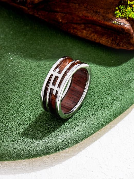 Wooden Celtic/Cross Ring 925 Sterling Silver Wedding Band Wood Mens Rings Engagement Ring Jewelry Gift for Men Women Size 8-14