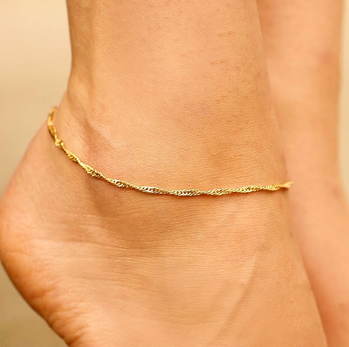 LIFETIME JEWELRY Womens Gold Anklet 24k Real Gold Plated 2mm Whisper Chain Ankle Bracelets
