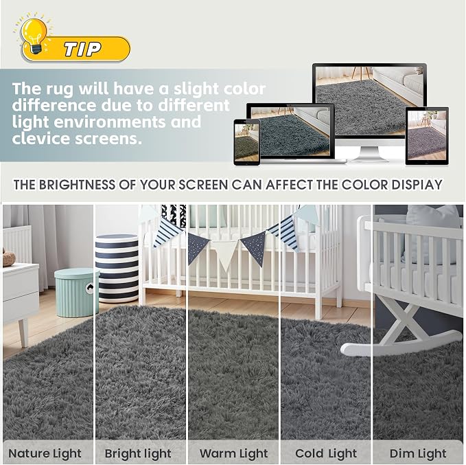 4x6 Area Rug for Living Room, Ultra Soft Fluffy Shag Rugs for Bedroom, Non-Slip Large Fuzzy Plush Rug Indoor Floor Carpet for Nursery Kids Office Dorm Modern Decor, Dark Gray