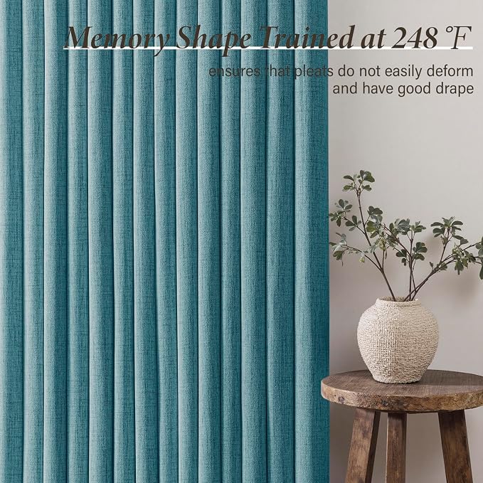 MIULEE Pinch Pleated Thick Linen Curtains 102 Inch 4 Panels Set Back Tab Memory Trained Pinch Pleat Semi Sheer Light Filtering Privacy Let Light in Window Drape for Living Room Bedroom Dusty Blue
