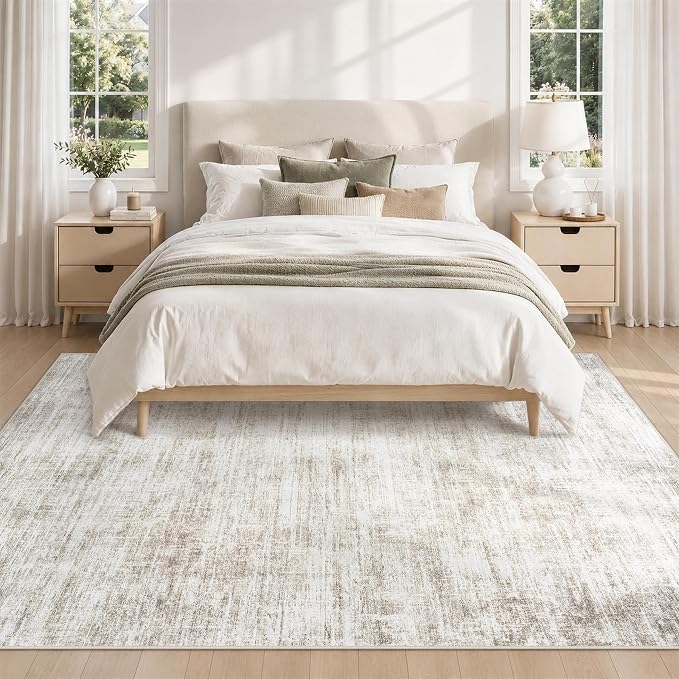 6x9 Area Rugs for Living Room Washable Rugs Neutral Abstract Large Rug Soft Modern Carpet Non-Slip Stain Resistant Low Pile Rug for Bedroom Dining Room Nursery Home Office Under Table Area Rug Brown