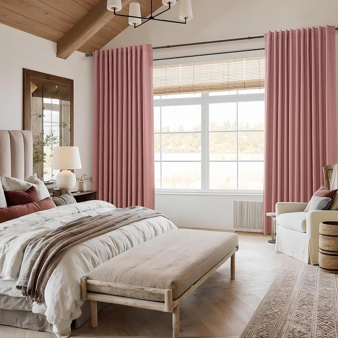 Guken 100% Blackout Curtains 90 Inch Length 2 Panels Set for Living Room Bedroom Back Tab Thermal Insulated Black Out Linen Drapes Room Darkening Window Curtains 90 Inches Long, Ash Rose