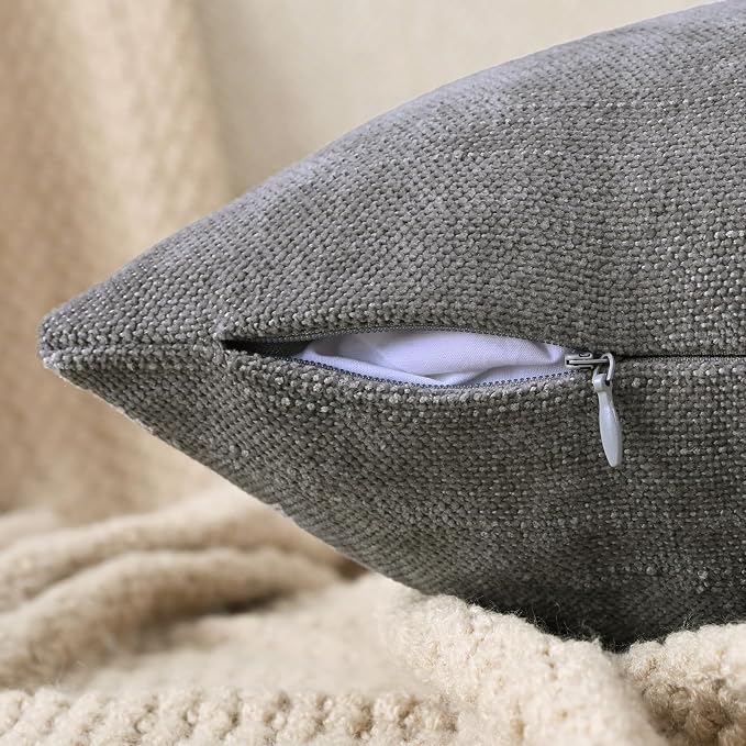 Set of 4 Soft Textured Decorative Throw Pillow Covers 22x22 Inch Cozy Farmhouse Cushion Cover Square Accent Pillow Cases for Bed Couch Sofa Living Room, Grey