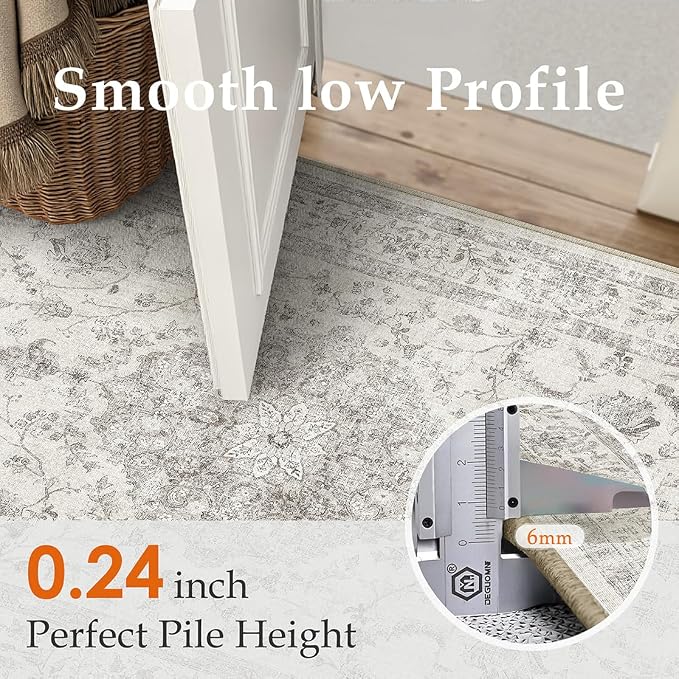 PureCozy 2x3 Washable Small Entryway Rug Gray Vintage Oriental Retro | Non Slip, Soft Low Pile, Door Mat for Bathroom, Indoor Entrance, Kitchen