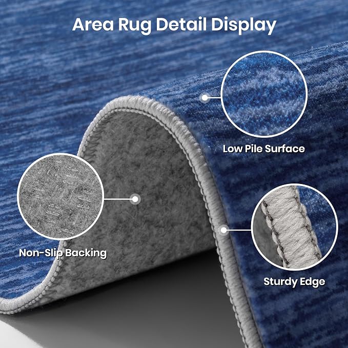 Valenrug Washable Rugs 7x9 - Non Slip 7x9 Area Rugs for Living Room, Stain Resistant Area Rugs for Bedroom, Foldable Machine Washable Area Rug(7'x9', Navy)