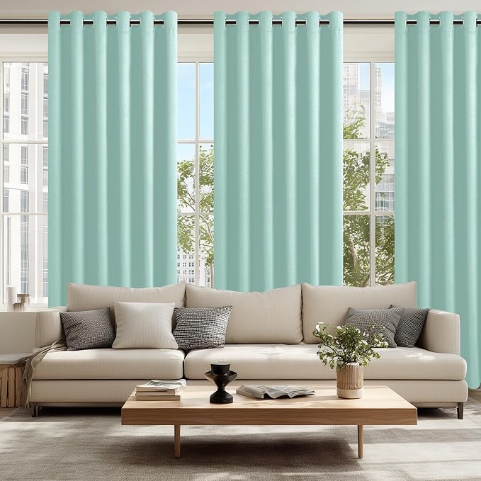 Hiasan Room Darkening Curtains for Bedroom, 70 x 84 Inches - Thermal Insulated & Energy Saving Window Drapes for Living Room/Dorm Room, Set of 2 Panels Sewn with Tiebacks, Aqua