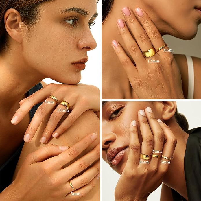 Florideco 14K Gold Filled Ring for Women Men Thick Thin Pinky Thumb Ring Wedding Band Ring Non Tarnish Plain Domed Comfort Fit Size 6 to 10