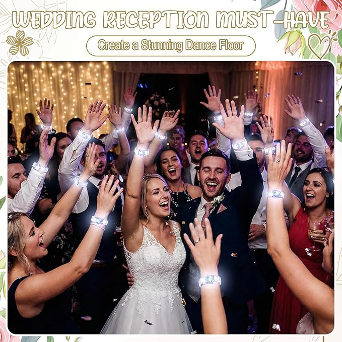 JellyArch 100 Pcs White LED Glow Bracelets, Sound Activated LED Bracelets for Wedding Reception Party Favors, Bridal Shower, Bachelorette Party, Rave, Concert, Birthday and Night Events