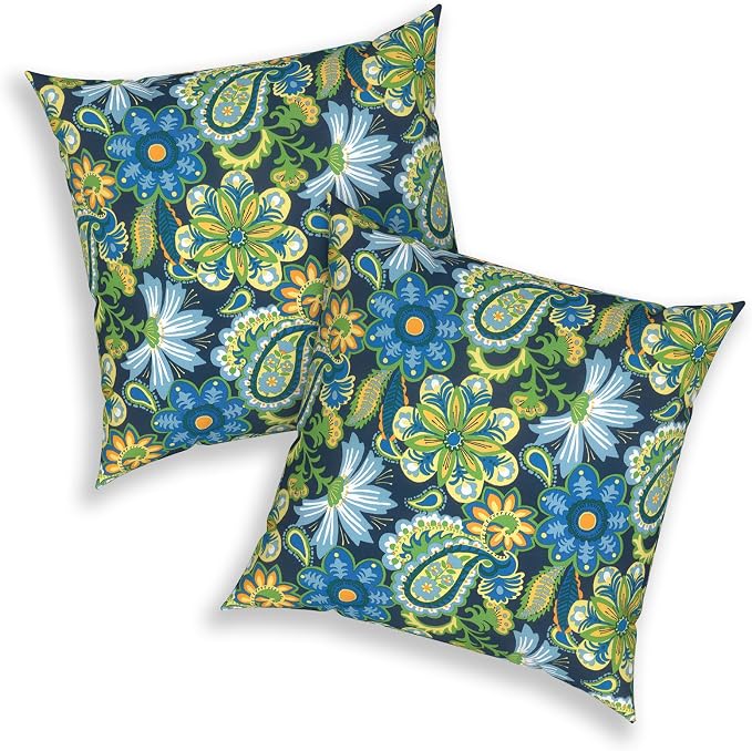 Outdoor 20x20 Inch Throw Pillows with Inners, Square Pillows Decorative Set of 2 for Home Garden Furniture, Wonder Garden