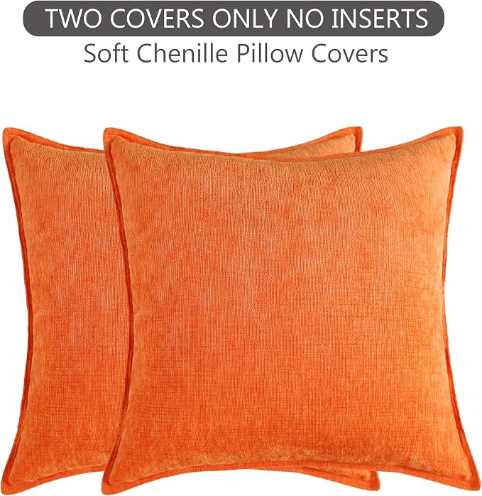 Stellhome Soft Chenille Decorative Pillow Covers 20x20 Inch Natural Orange Boho Farmhouse Neutral Couch Throw Pillows for Bed Sofa Livingroom Pack of 2 Accent Modern Pillowcase Home Decor