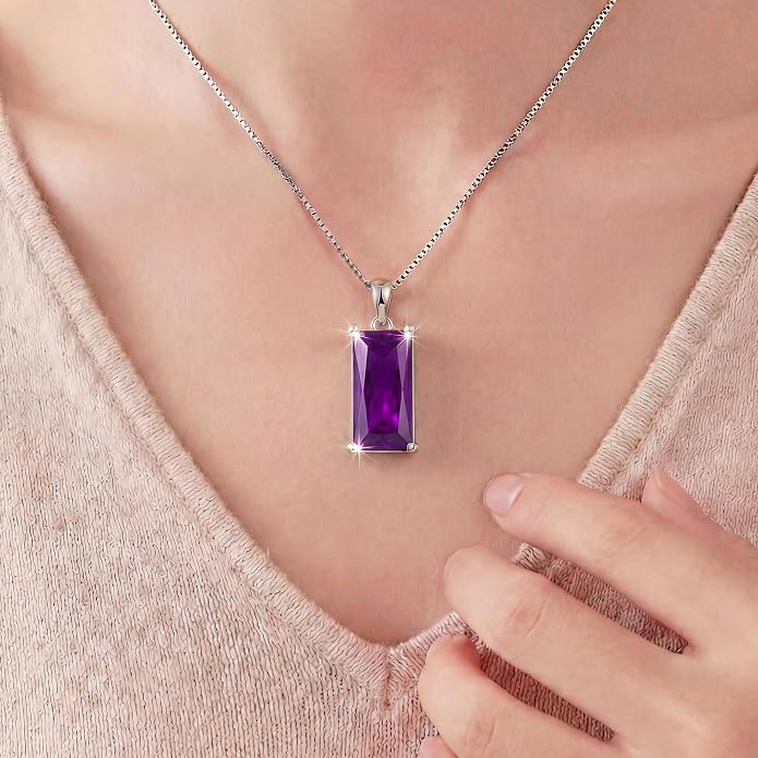 8mm x 16mm Square Birthstone Pendant Necklace – Fashion charming Sterling Silver Gift for women