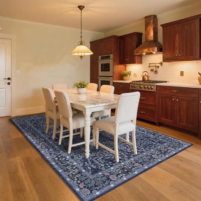 4x6 Area Rug for Bedroom Beside Rug, Laundry Room, Entryway, Kitchen, Washable Non-Slip Low Pile Ultra Soft Stain Resistant Carpet (Blue)
