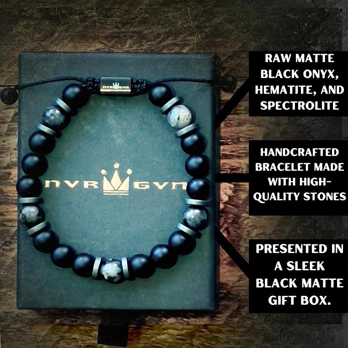 Mens Beaded Bracelet - Stone Jewelry, Black Onyx Hematite Bracelets, Mens Accessories, Adjustable