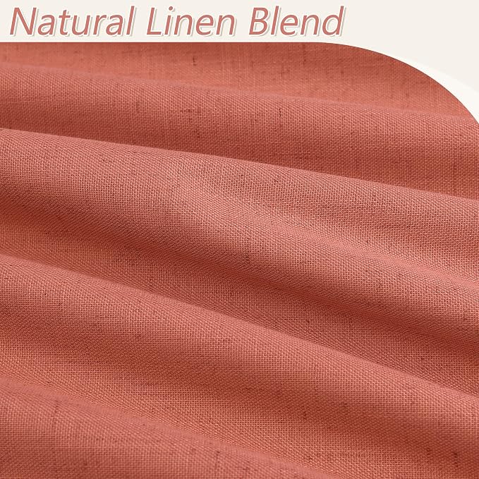 Guken Coral 100% Blackout Linen Curtains 120 Inch Length 2 Panels Set for Living Room Bedroom Back Tab/Rod Pocket Thermal Insulated Farmhouse Black Out Drapes Room Darkening,52x120