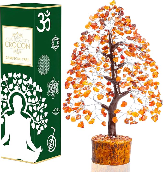 Crocon® Carnelian Crystals Tree, Birthday Gifts for Women, House Warming Gifts New Home Decor, Healing Crystals Spiritual Present, Mom Birthday Gift Her, Orange Decor, Gemstones Money Tree Positivity