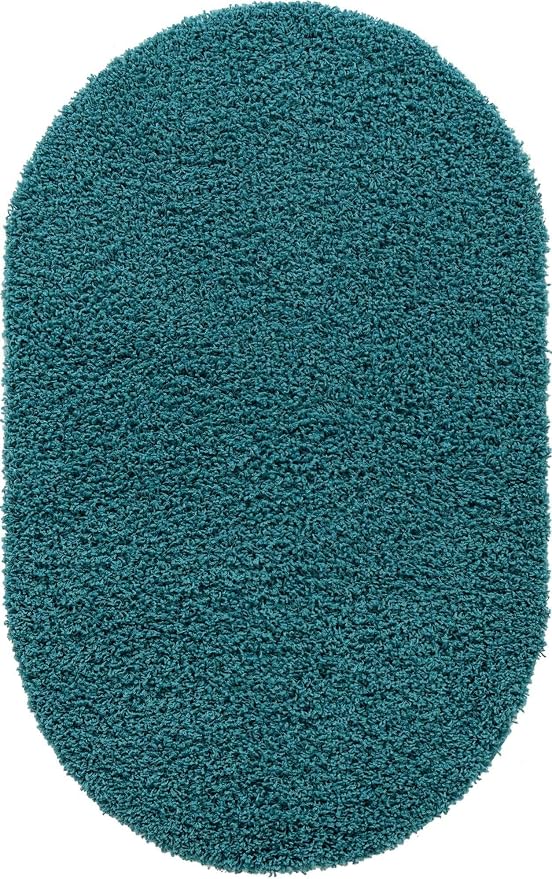 Unique Loom Solid Shag Collection Area Rug (3' 3" x 5' 3" Oval, Deep Aqua Blue)