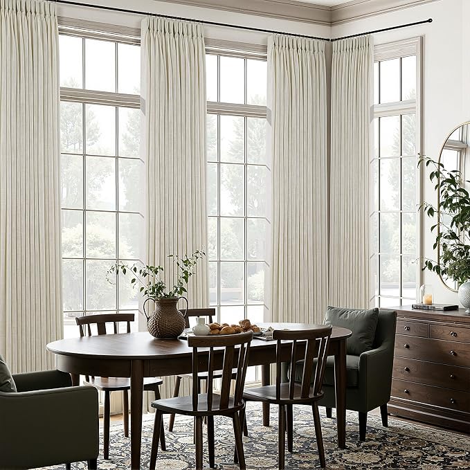 Beige Pleated Linen Curtains 100 Inch Length 2 Panels Set Semi Sheer Light Filtering Light Tan Window Drapes for Living Room Modern Viral Pinch Pleated Curtains 100 Inches with Hooks Rings Clips