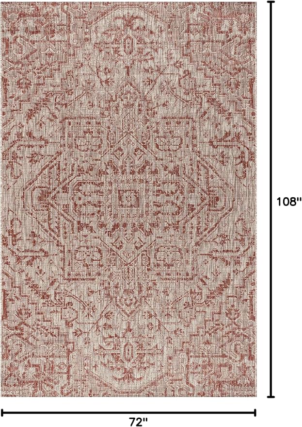 JONATHAN Y Boho Medallion Indoor Outdoor Area Rug 6X9 Red/Taupe, Estrella Textured Weave for Backyard, Patio, Porch, Easy-Cleaning, High Traffic, Pet-Friendly, Non-Shedding (SMB105A-6)