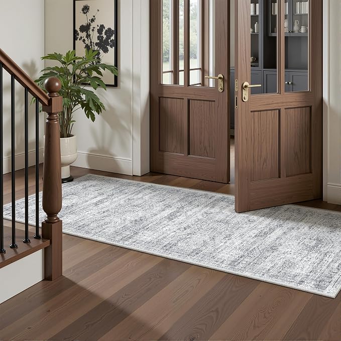 2x6 Runner Rug Non Slip,Washable Hallway Runner Rug,Grey | Neutral Rugs for Kitchen,Entryway,Bedroom,Bathroom,Nursery Room,Thin,Soft Runner Rug,Stain Resistant Indoor Carpet