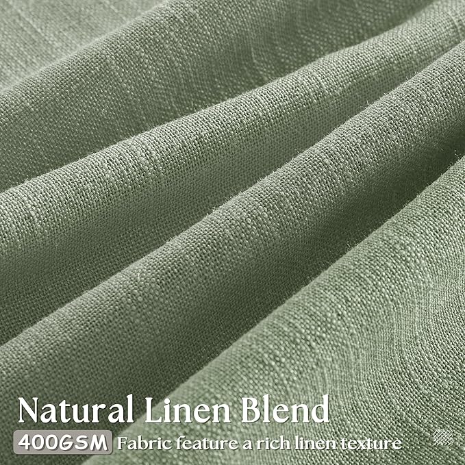 Sage Green Pinch Pleated Linen Light Filtering Curtains 80 Inches Long | Semi Sheer, 400GSM Thick Fabric, for Living Room Bedroom Window Sliding Glass Door, Pinch Pleat with Hooks Rings Back Tab