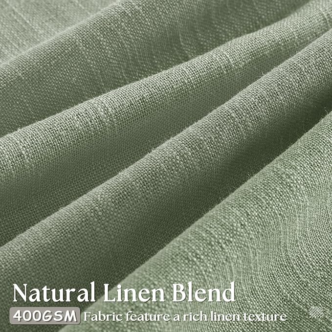 Sage Green Pinch Pleat Semi Sheer Linen Curtains 108 Inches Long 2 Panels | for Living Room Window, Farmhouse Boho, 400GSM Linen Textured, Pinch Pleated with Hooks Rings, Memory Shape, Light Filtering