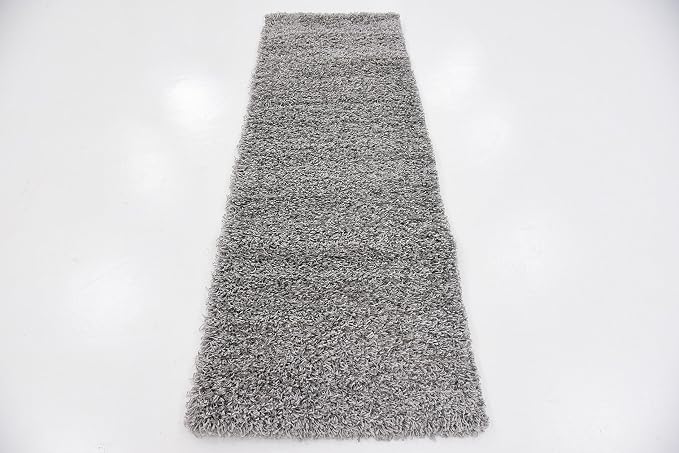 Unique Loom Solid Shag Collection Area Rug (2' x 6' 5" Runner, Cloud Gray) | Modern Solid rug, stain and water resistant, doesn't shed, easy to clean, kid and pet friendly. Ideal for the bathroom.
