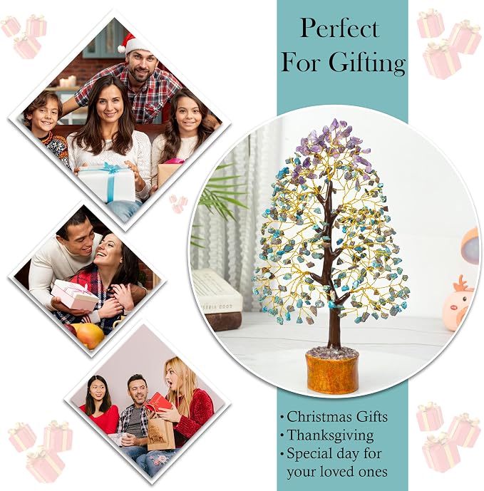 Crocon® Amethyst & Turquoise Gemstone Tree of Life, Gifts, Birthday Gifts for Women, Men & Friends, House Warming Gift New Home Decor, Birthday Gift for Mom, Unique Home Office Decor Presents Idea