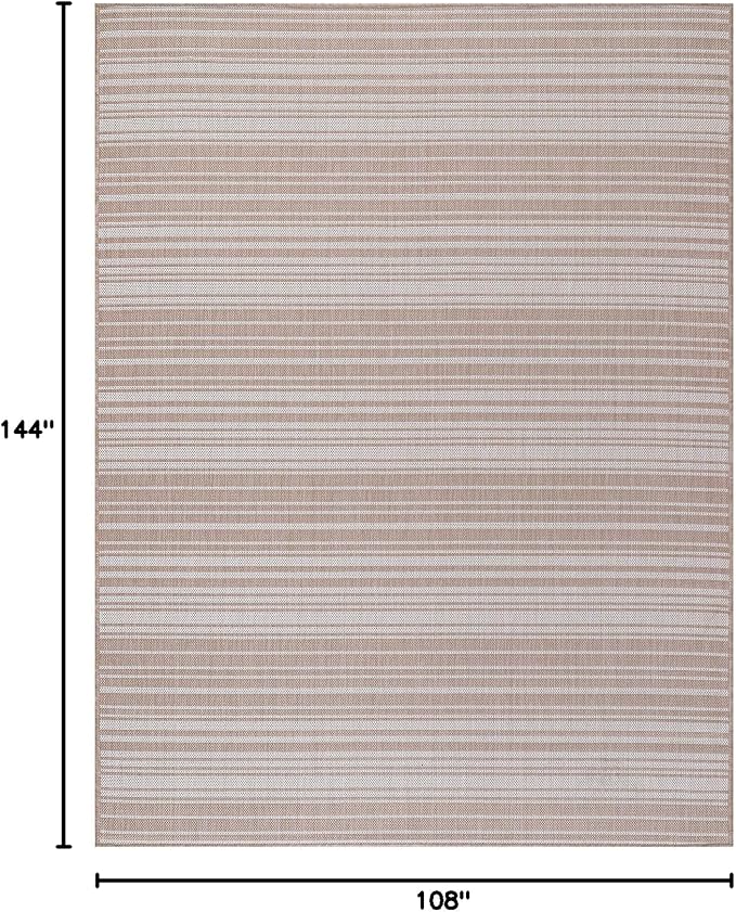 Luul Home Stripe Outdoor Rug 9x12 Washable Outside Carpet for Indoor Patio Porch Waterproof Easy Cleaning Non Shedding Area Rugs Beige 9 x 12