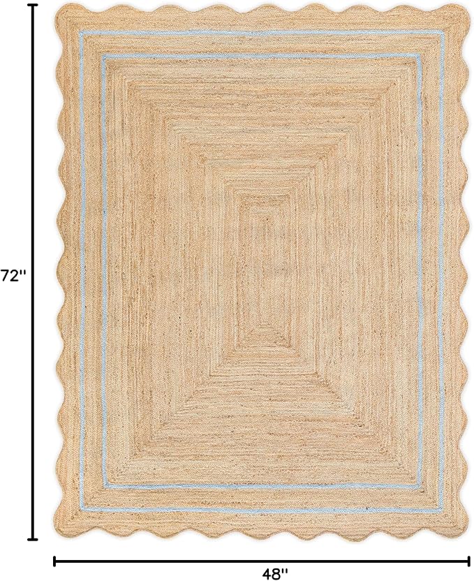 Wave Scalloped Natural Jute Runner - Boho Scallop Farmhouse Rug, Gray (4'x6')