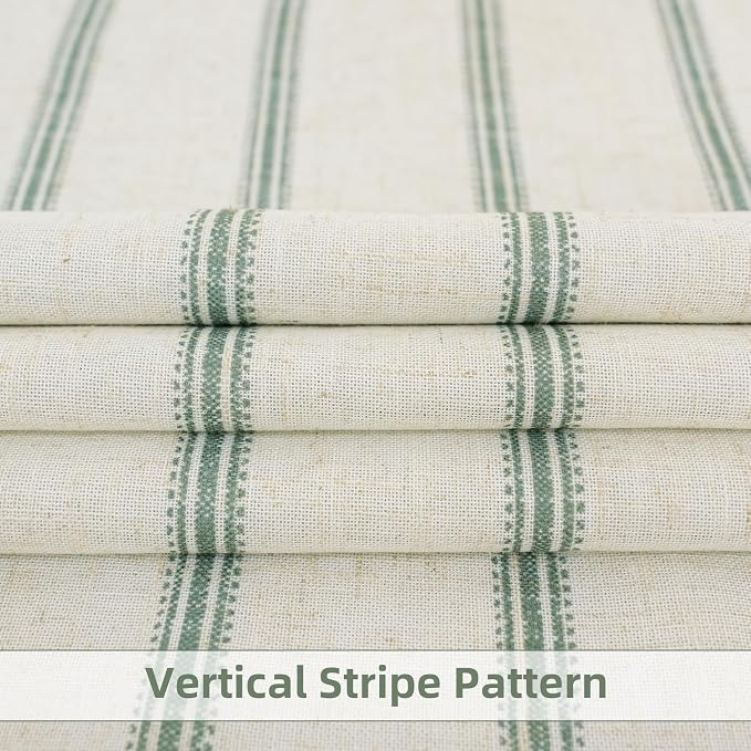 DriftAway Farmhouse Stripe Blackout Curtains, W52xL63, Loden Green | Blackout, Linen Texture, Stripe Pattern, Rod Pocket & Back Tab, Two Layers, Bedroom Living Room Use, Sound Reducing Design