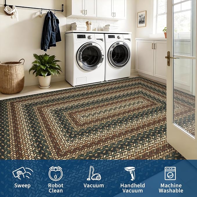 GarveeHome 2x3 Small Area Rug Entryway Easy Jute Door Mat Washable Rugs | Non Slip Stain Resistant Modern Bordered Bedroom Throw Carpet Indoor Outdoor Low Pile Area Rugs for Porch Kitchen, Rust/Black