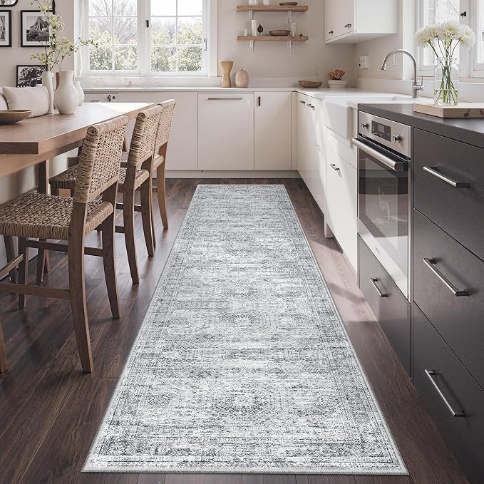 2x8 Runner Rug Non Slip,Washable Hallway Runner Rug,Grey | Neutral Rugs for Kitchen,Entryway,Bedroom,Bathroom,Nursery Room,Thin,Soft Runner Rug,Stain Resistant Indoor Carpet
