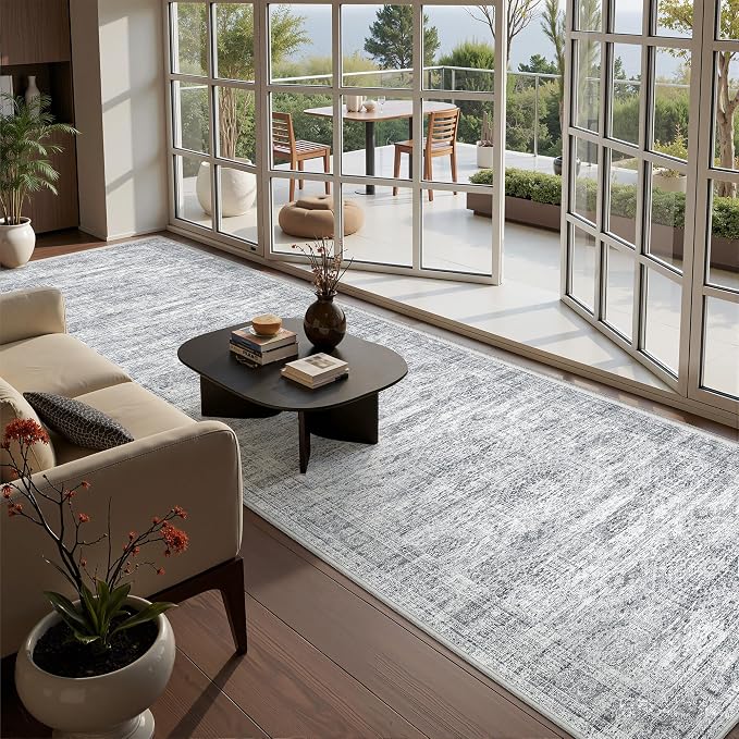 2'6 x 12' Runner Rug Non Slip,Washable Kitchen Rugs,Grey | Carpet Runners for Hallway 12ft,Entryway,Bedroom,Living Room,Thin,Soft, Long Rug,Stain Resistant Indoor Carpet