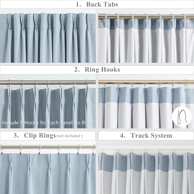 WEST LAKE 95 Inches Length Dusty Blue Bailey Pinch Pleated Full Blackout Curtain Panels with 100 Light Blocking Liners,Linen Textured Drape for Bedroom Living Room,Backtab Window Treatment,40"Wx95"Lx2 | 95 Inches Length Panels with Light Blocking Liner...