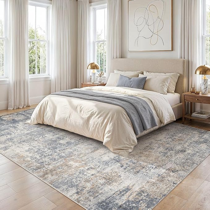 cotiled 6x9 Area Rugs Abstract Soft Non Slip Washable Living Room Rug | Stain Resistant, Robot Vacuum & Pet Friendly, Low-pile, For Living Room, Bedroom, Dining Table, Nursery Blue/Brown