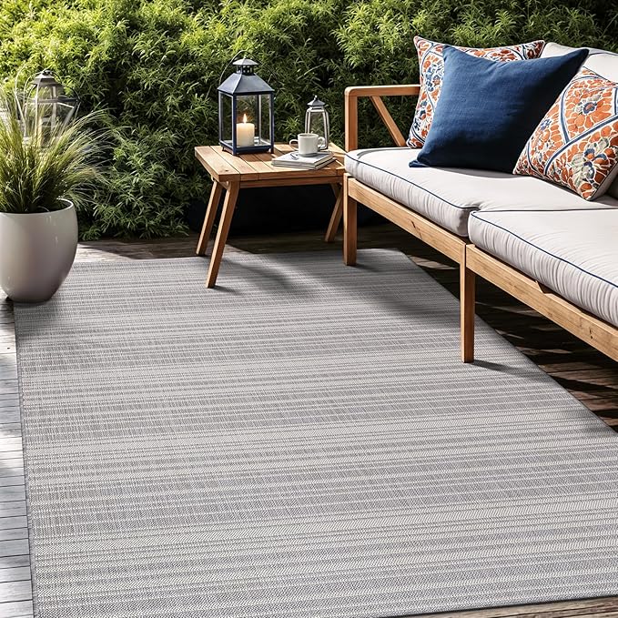 Luul Home Stripe Outdoor Rug 6x9 Washable Outside Carpet for Indoor Patio Porch Waterproof Easy Cleaning Non Shedding Area Rugs Gray 6 x 9