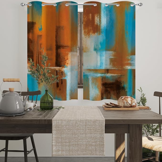 Asuexpect Rust Curtains 2 Panels Abstract Kitchen Curtain Room Darkening Grommet Window Drapes Modern Decorative Window Treatments for Bedroom Living Room, 26x36 Inches
