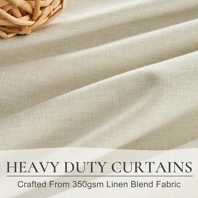Warm Cream Thick Linen Black Out Curtains 92 Inch Long for Living Room 2 Panels Set, Farmhouse Pleated Room Darkening Window Drapes Insulated Privacy for Kids Bedroom 50"W x 92"L (Rod Pocket Back Tab)