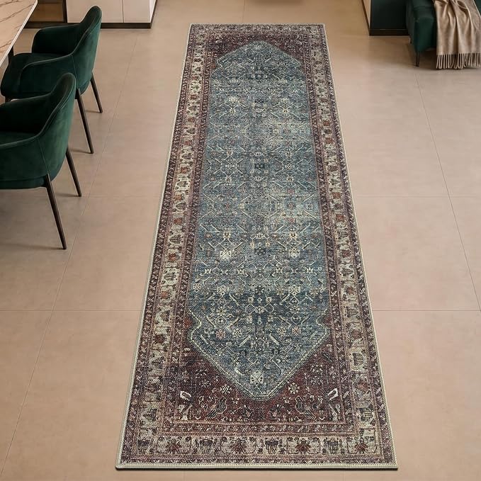 Keen Home Design 30"x120" Rug - Machine Washable Runner with Non-Slip Backing, Ideal for Hallway, Entryway, Kitchen, Laundry Room - Vintage, Easy Clean, Durable, Low Pile Rug - (2'6" x 10')