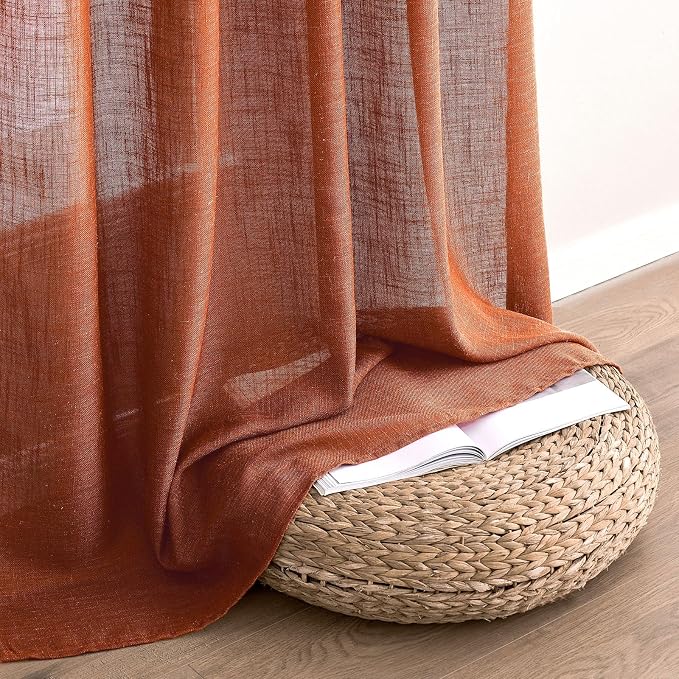 MIULEE Rust Curtains 90 Inch Length 2 Panels for Bedroom Living Room, Terracotta Soft Thick Linen Textured Window Drapes Semi Sheer Light Filtering Back Tab Rod Pocket Burlap Look Fall Decor
