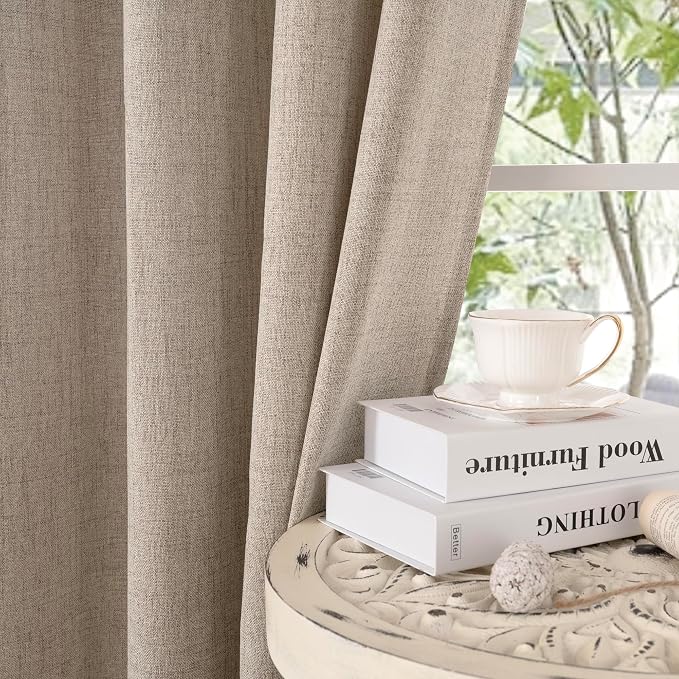 YoungsTex Oatmeal Linen Curtains for Living Room, Burlap Drapes Grommet | 84 Inches Long Light Filtering Window Treatments for Bedroom Farmhouse, 52 X 84 Inch