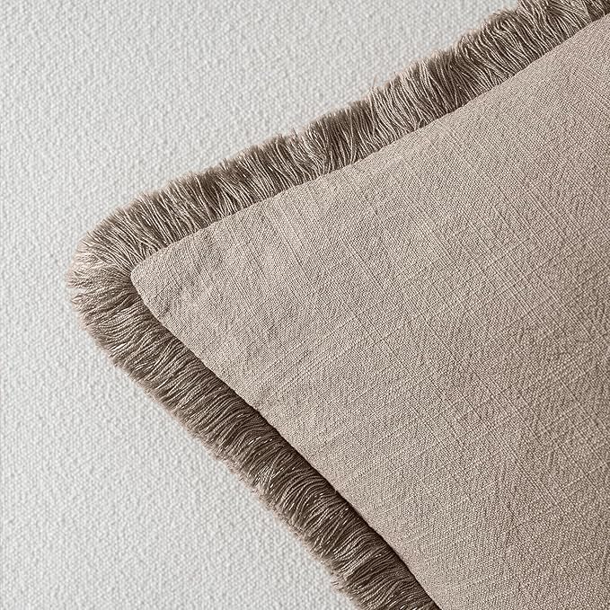 MIULEE Decorative Throw Pillow Covers Neutral Linen Fringe Throw Pillows Set of 2 Dune Boho Farmhouse Cushion Covers with Tassels for Couch Sofa Bed Living Room Fall Decor 20x20 Inch