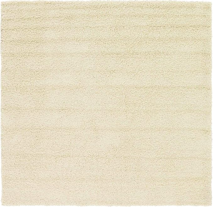Unique Loom Solid Shag Collection Area Rug (7' 10" Square, Pure Ivory)